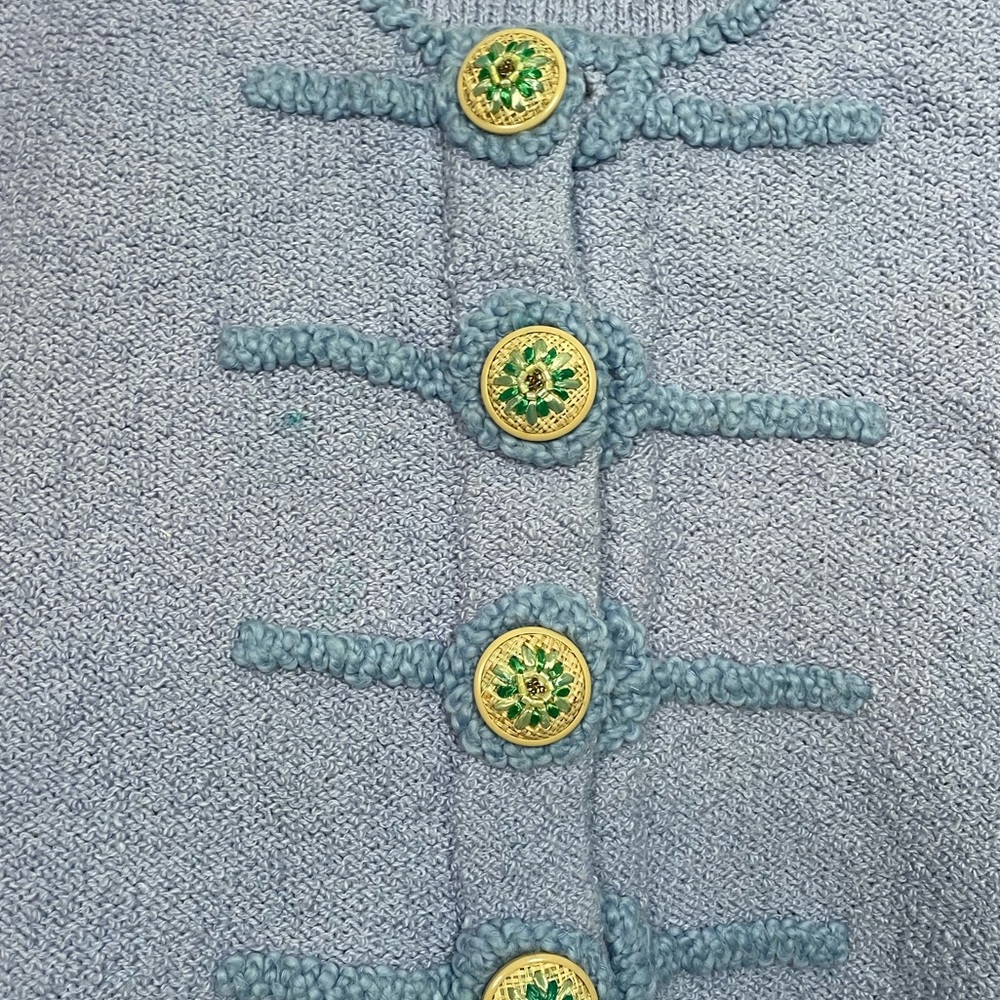 Tulila lavender button down cardigan w/ embroidered buttons sz M made in Peru - Picture 5 of 13